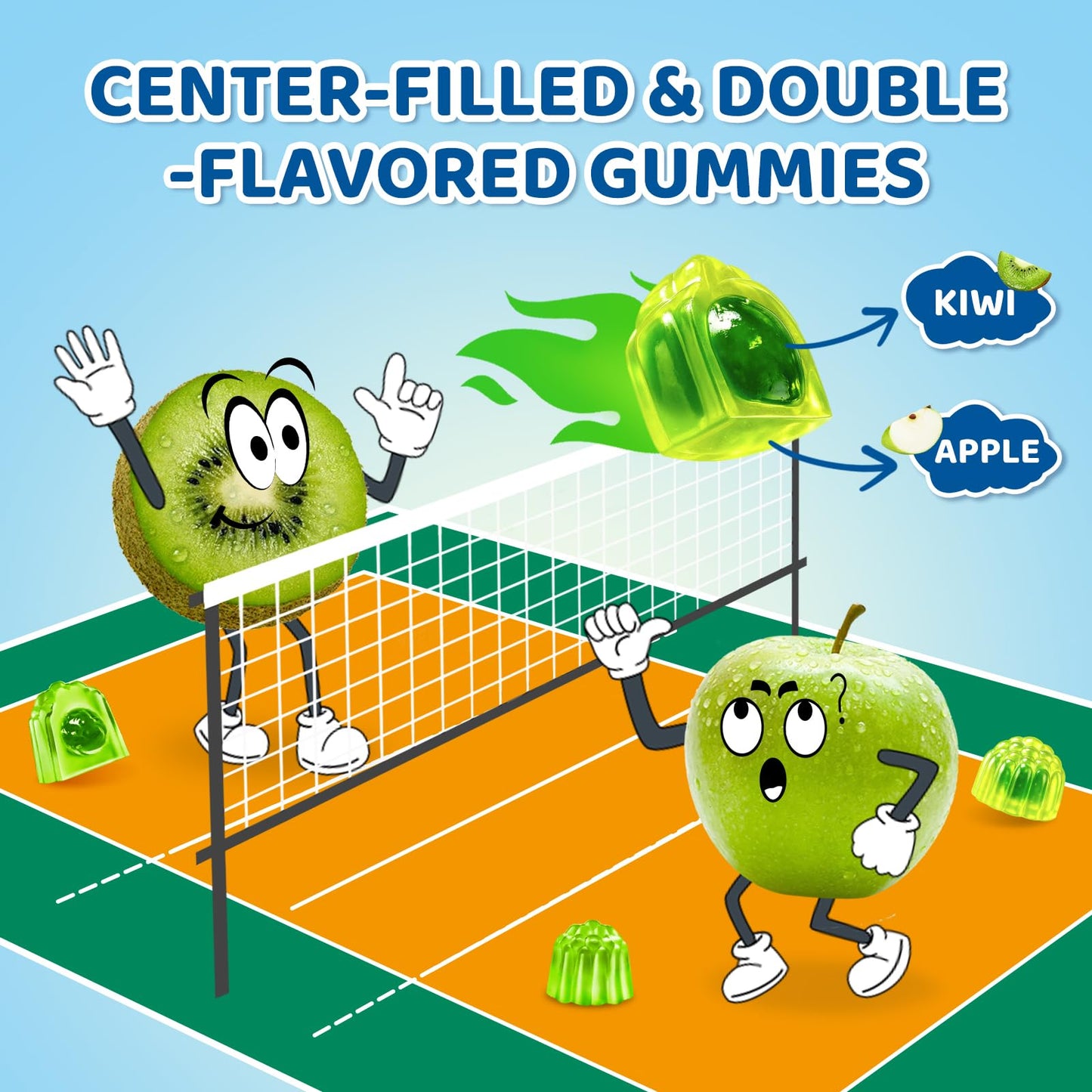 Center-Filled Magnesium Gummies for Kids 300MG - Magnesium Glycinate Gummies with L-theanine, Omega-3, Vitamin B6, D for Kids & Adults, Sleep, Calm & Muscle Relaxation - Apple & Kiwi