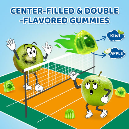 Center-Filled Magnesium Gummies for Kids 300MG - Magnesium Glycinate Gummies with L-theanine, Omega-3, Vitamin B6, D for Kids & Adults, Sleep, Calm & Muscle Relaxation - Apple & Kiwi
