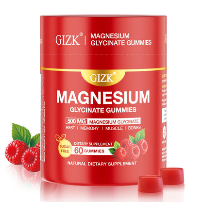 Magnesium Glycinate Gummies 500mg – Sugar Free Raspberry | 60 Count – Vegan, No Melatonin