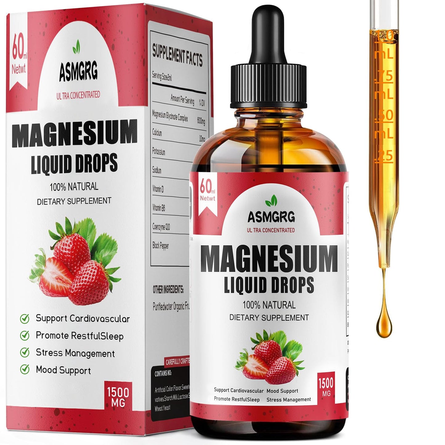 Magnesium Glycinate Liquid Drops with Vitamin D & B6 – 1500mg Plant-Based Formula, Vegan, Non-GMO | 2 fl oz