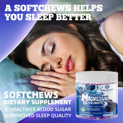 Magnesium Glycinate Soft Chews - Blueberry Flavor, Sugar Free | 60 Day Supply
