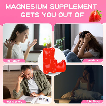 Magnesium L-Threonate Gummies 1000mg – Nervous System & Sleep Support (60 Count) – Sugar-Free Strawberry