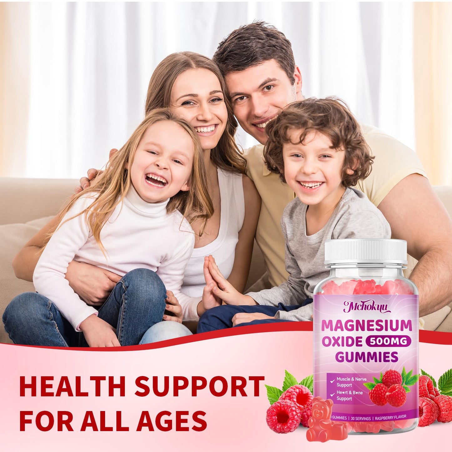 Magnesium Oxide Gummies 500mg - Sugar Free Raspberry Flavor for Adults and Kids | Nerve Support