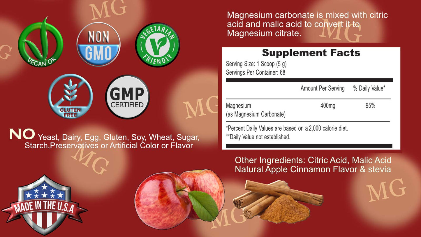 Magnesium Supreme Apple Cinnamon - Sleep & Stress Support | Non-GMO, Gluten Free, Vegan 12oz (68 Servings)