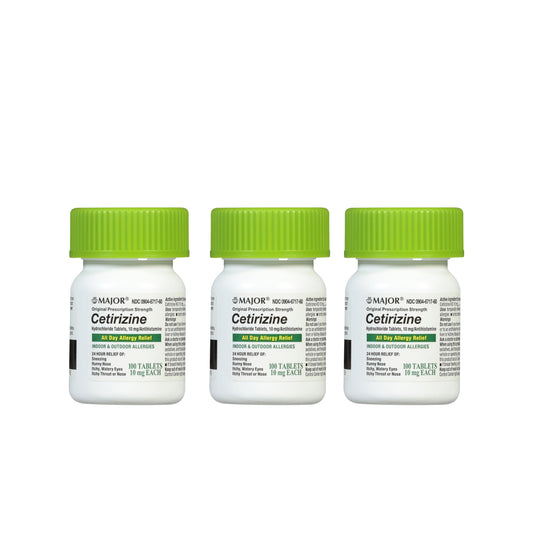 MAJOR Cetirizine Hydrochloride Tablets - 24-Hour Allergy Relief, 10 mg, 3-Pack (100 Count Each)