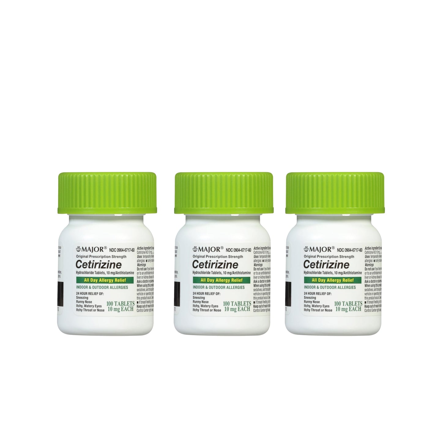 MAJOR Cetirizine Hydrochloride Tablets - 24-Hour Allergy Relief, 10 mg, 3-Pack (100 Count Each)