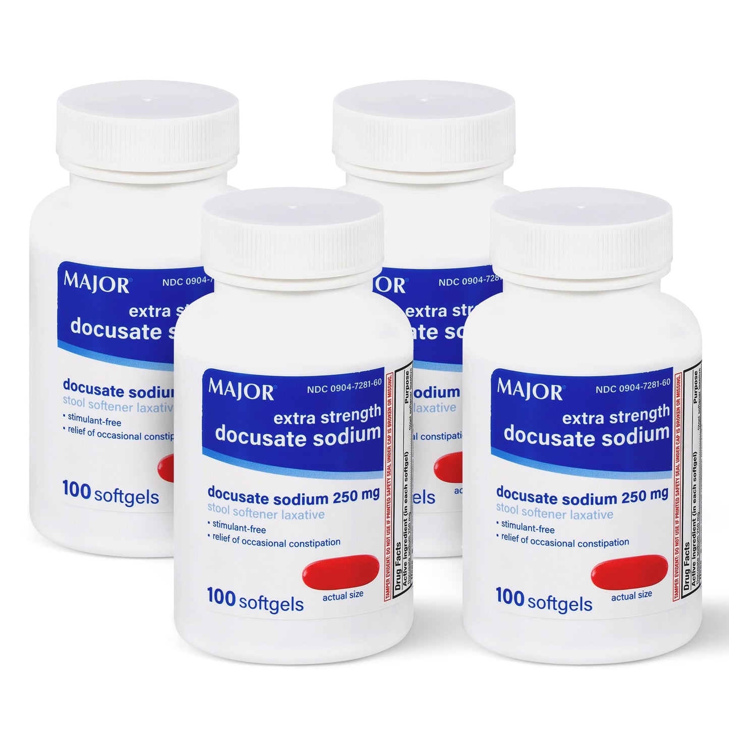 MAJOR Docusate Sodium 250 mg Extra Strength Stool Softener – 100 Softgels (4 Pack)