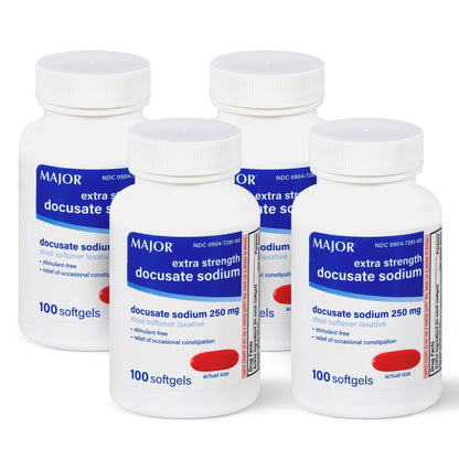 MAJOR Docusate Sodium 250 mg Extra Strength Stool Softener – 100 Softgels (4 Pack)