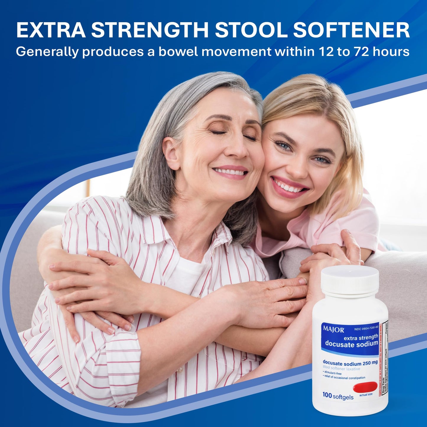 MAJOR Docusate Sodium 250 mg Extra Strength Stool Softener – 100 Softgels (4 Pack)
