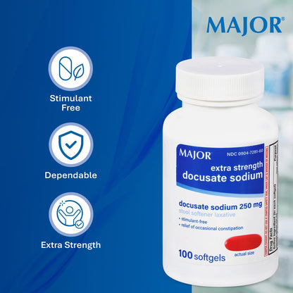 MAJOR Docusate Sodium 250 mg Extra Strength Stool Softener – 100 Softgels (4 Pack)