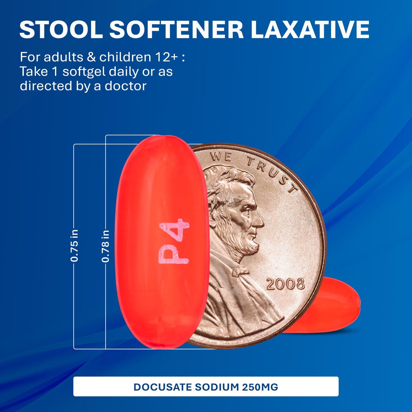 MAJOR Docusate Sodium 250 mg Extra Strength Stool Softener – 100 Softgels (4 Pack)