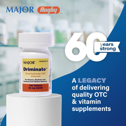 MAJOR Driminate - 50mg Dimenhydrinate Motion Sickness Tablets, 100 Count (3 Pack)