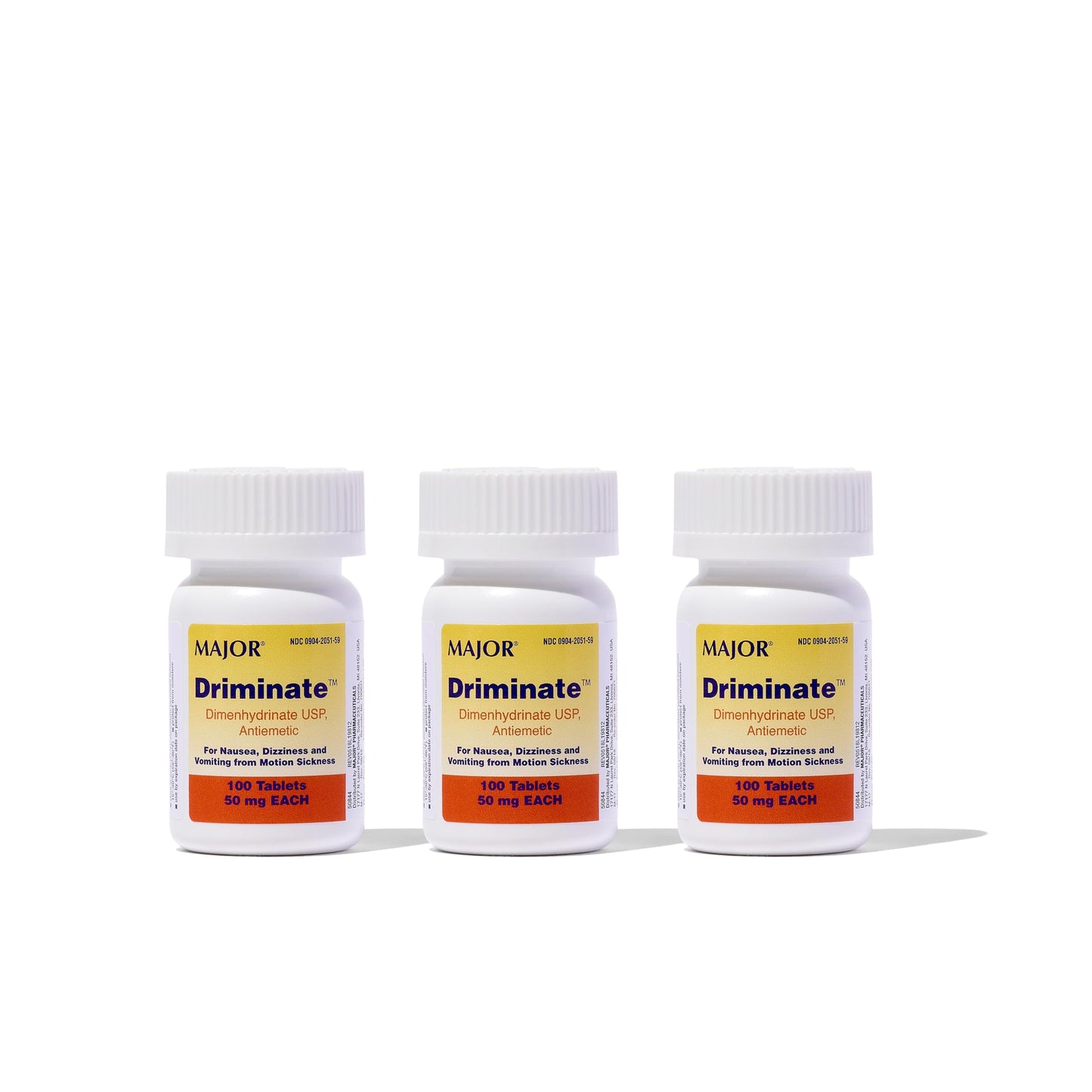 MAJOR Driminate - 50mg Dimenhydrinate Motion Sickness Tablets, 100 Count (3 Pack)