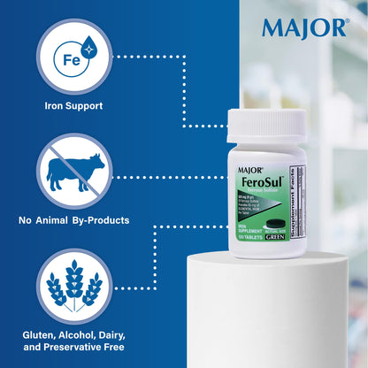 Major Ferosul 325mg Ferrous Sulate – Green Tablets (100 ct)