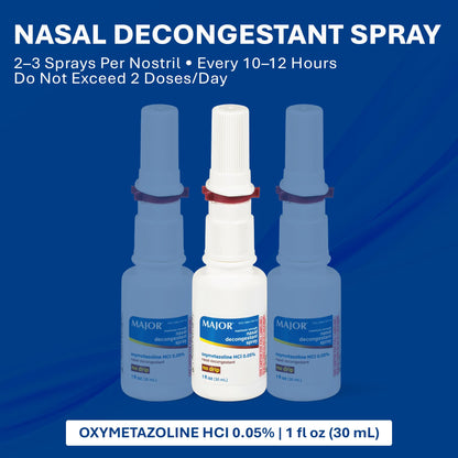 MAJOR Maximum Strength Nasal Decongestant Spray | Oxymetazoline HCl 0.05% Pump Mist, Non-Drowsy, Up to 12-Hour Relief (3-Pack)