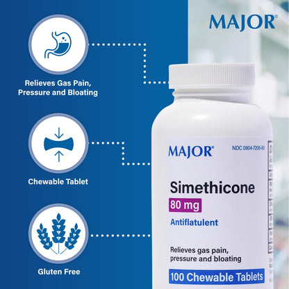 MAJOR Simethicone Gas Relief 80 mg — Anti-Gas, Bloating & Gas Pressure | 100 Chewables (4 Pack)