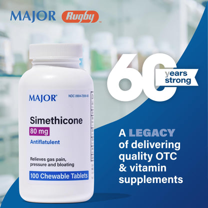 MAJOR Simethicone Gas Relief 80 mg — Anti-Gas, Bloating & Gas Pressure | 100 Chewables (4 Pack)