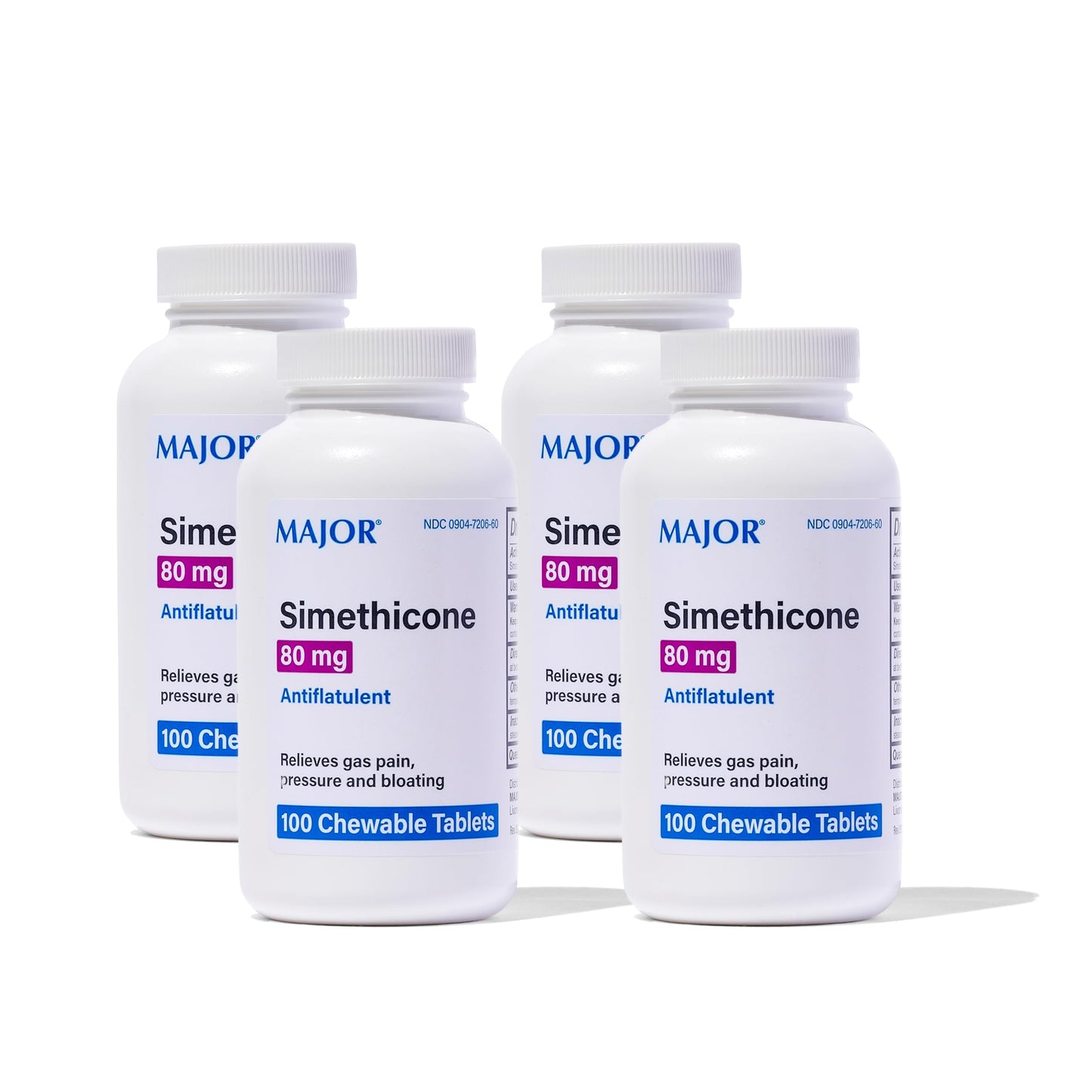 MAJOR Simethicone Gas Relief 80 mg — Anti-Gas, Bloating & Gas Pressure | 100 Chewables (4 Pack)