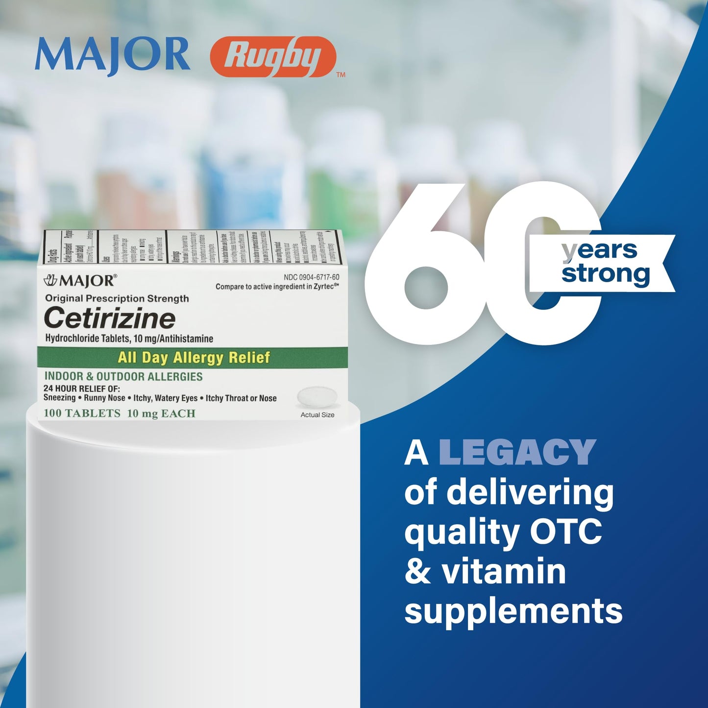 MAJOR Cetirizine Hydrochloride Tablets - 24-Hour Allergy Relief, 10 mg, 3-Pack (100 Count Each)