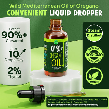 MAJU Oregano Oil Drops – 90%+ Carvacrol | 2 fl oz | Immune & Seasonal Support