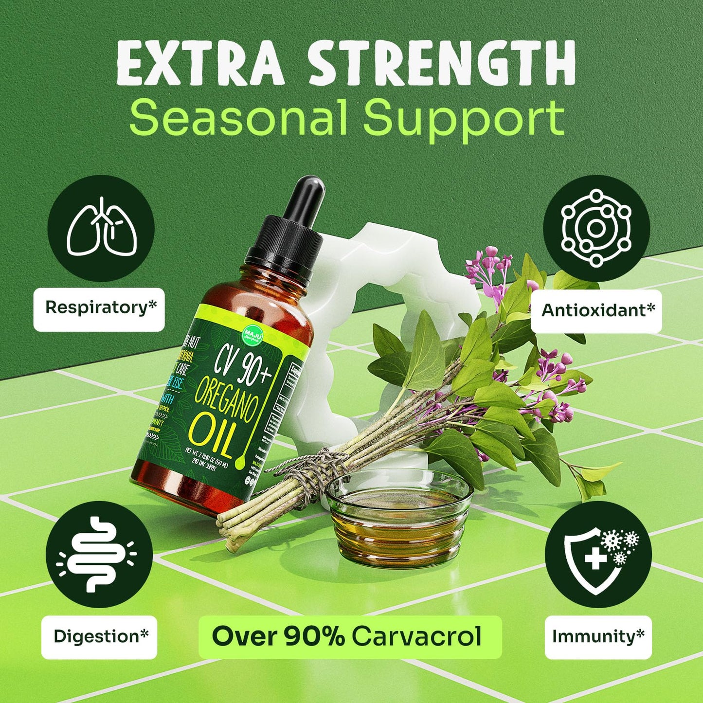 MAJU Oregano Oil Drops – 90%+ Carvacrol | 2 fl oz | Immune & Seasonal Support