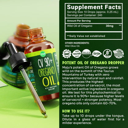 MAJU Oregano Oil Drops – 90%+ Carvacrol | 2 fl oz | Immune & Seasonal Support