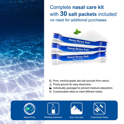 MAOEVER Neti Pot 300ml Sinus Rinse Bottle with 30 Saline Packets - BPA-Free, Anti-Backflow