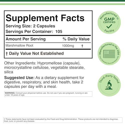 Marshmallow Root Capsules - 210 Count, 1000mg per Serving | Vegan, Gluten Free | Double Wood