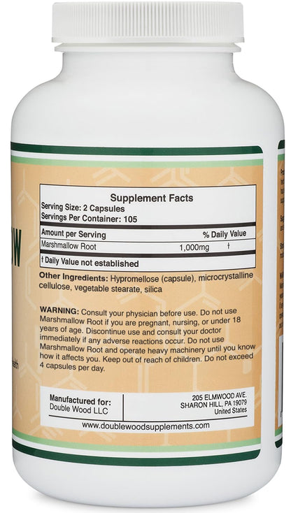Marshmallow Root Capsules - 210 Count, 1000mg per Serving | Vegan, Gluten Free | Double Wood