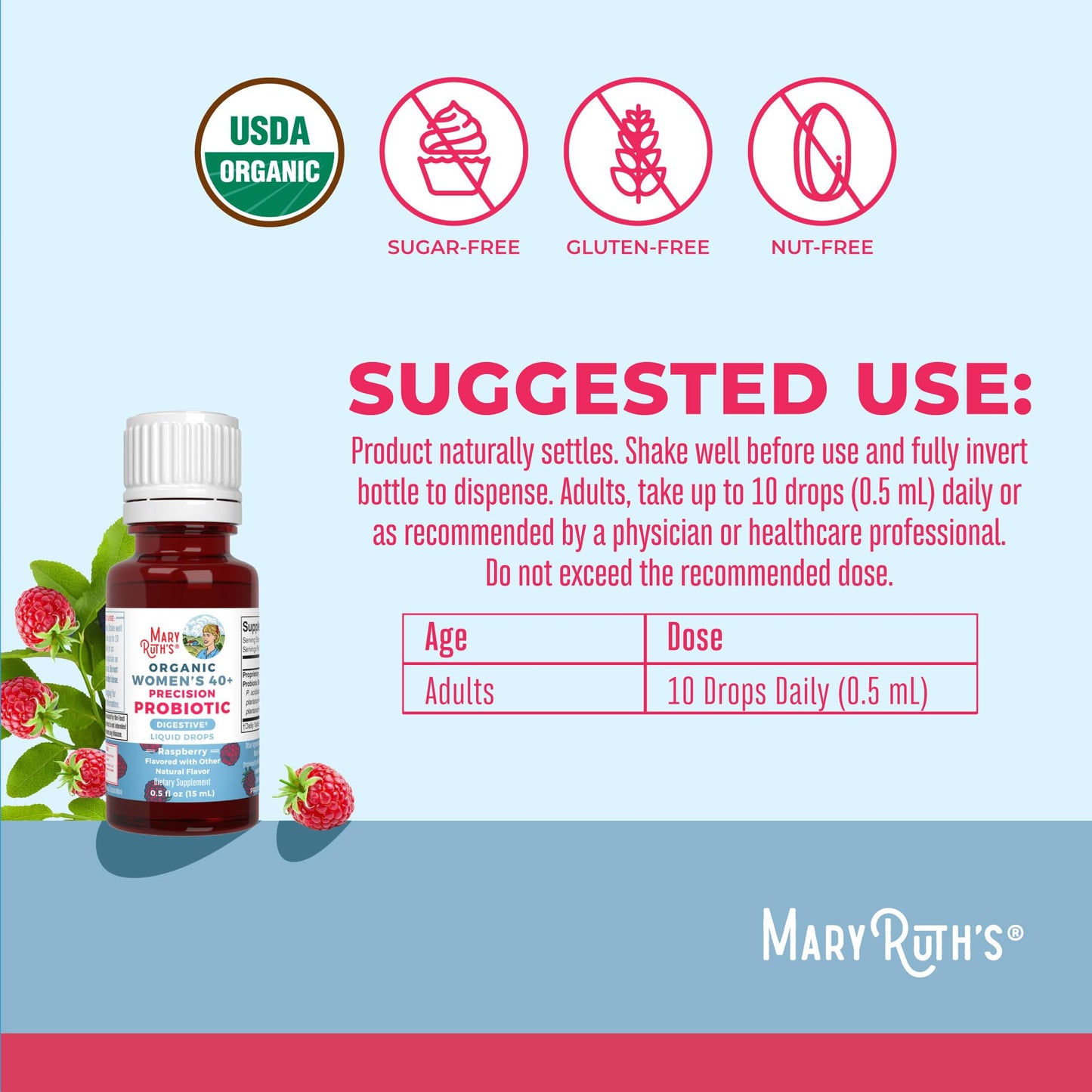 MaryRuth Organics USDA Organic 40+ Women's Probiotic Drops | Digestive Health & Stress Support