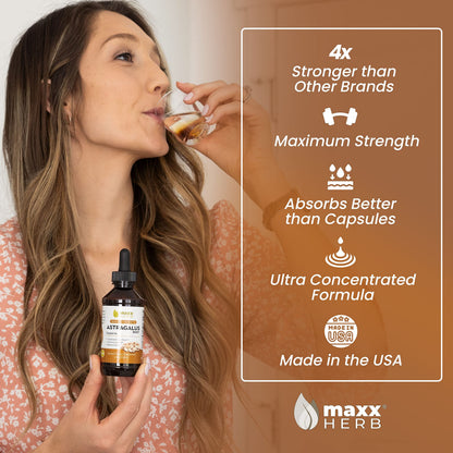 Maxx Herb Astragalus Root Extract – Max Strength Liquid Tincture for Immune Support & Mental Clarity – 4 Bottles, 4 Oz Each (240 Servings)
