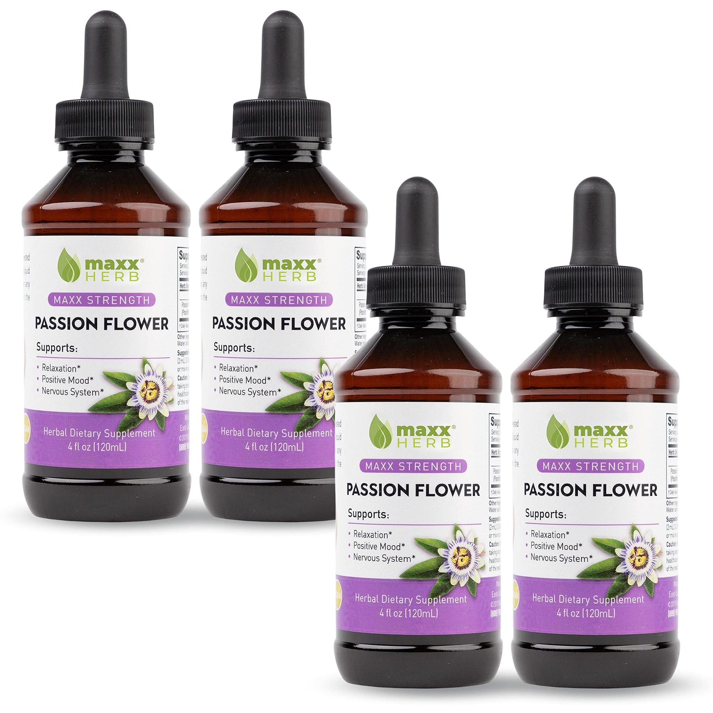Maxx Herb Passion Flower Extract – Max Strength Liquid (Alcohol-Free) – 4 Bottles