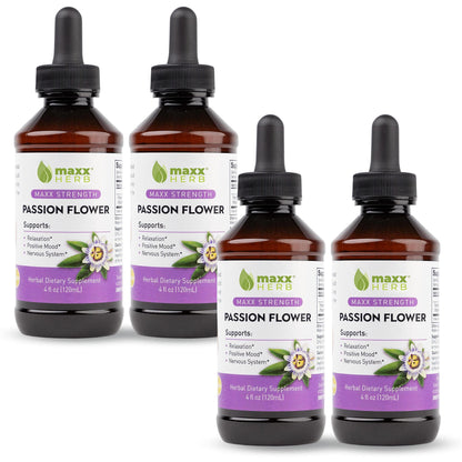 Maxx Herb Passion Flower Extract – Max Strength Liquid (Alcohol-Free) – 4 Bottles