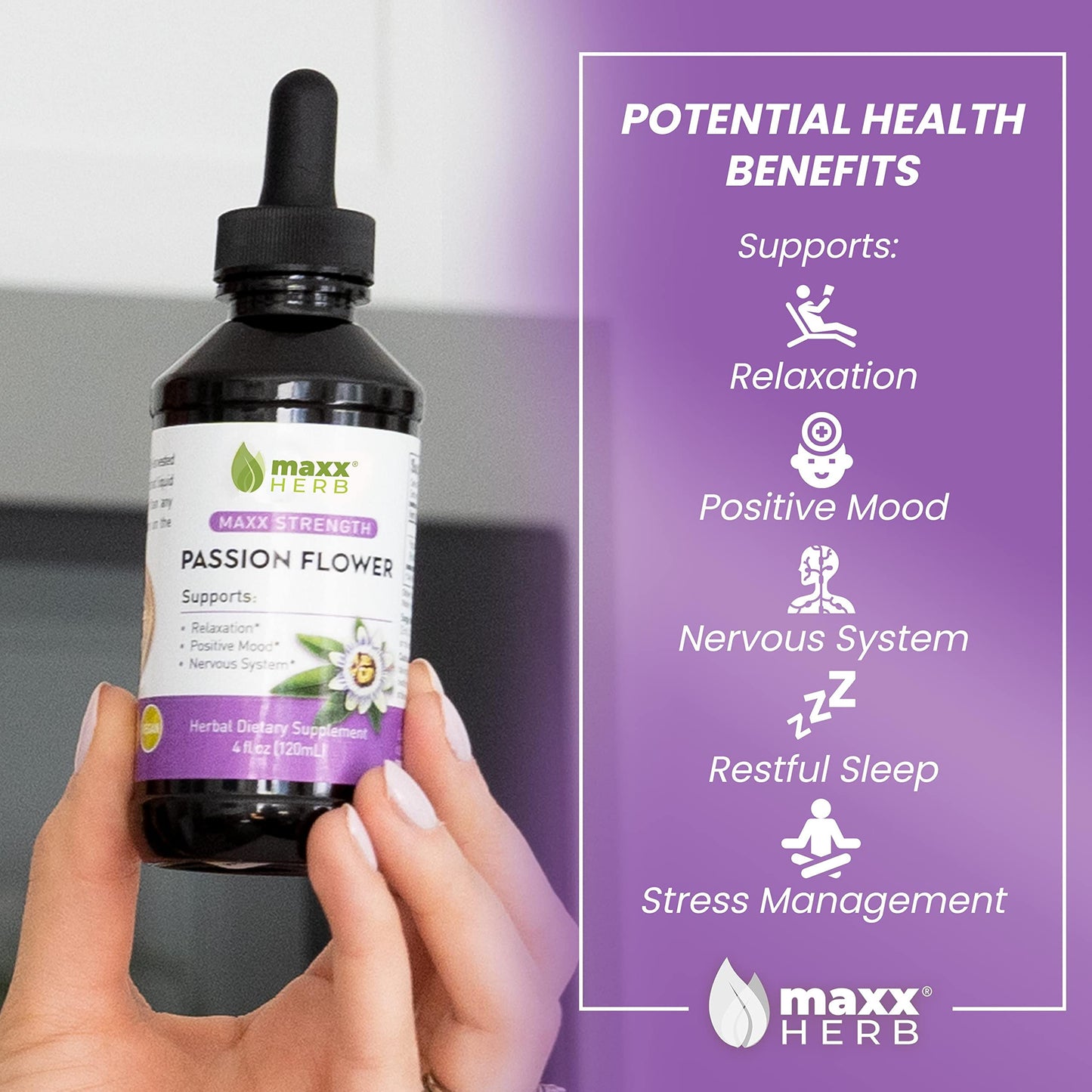 Maxx Herb Passion Flower Extract – Max Strength Liquid (Alcohol-Free) – 4 Bottles