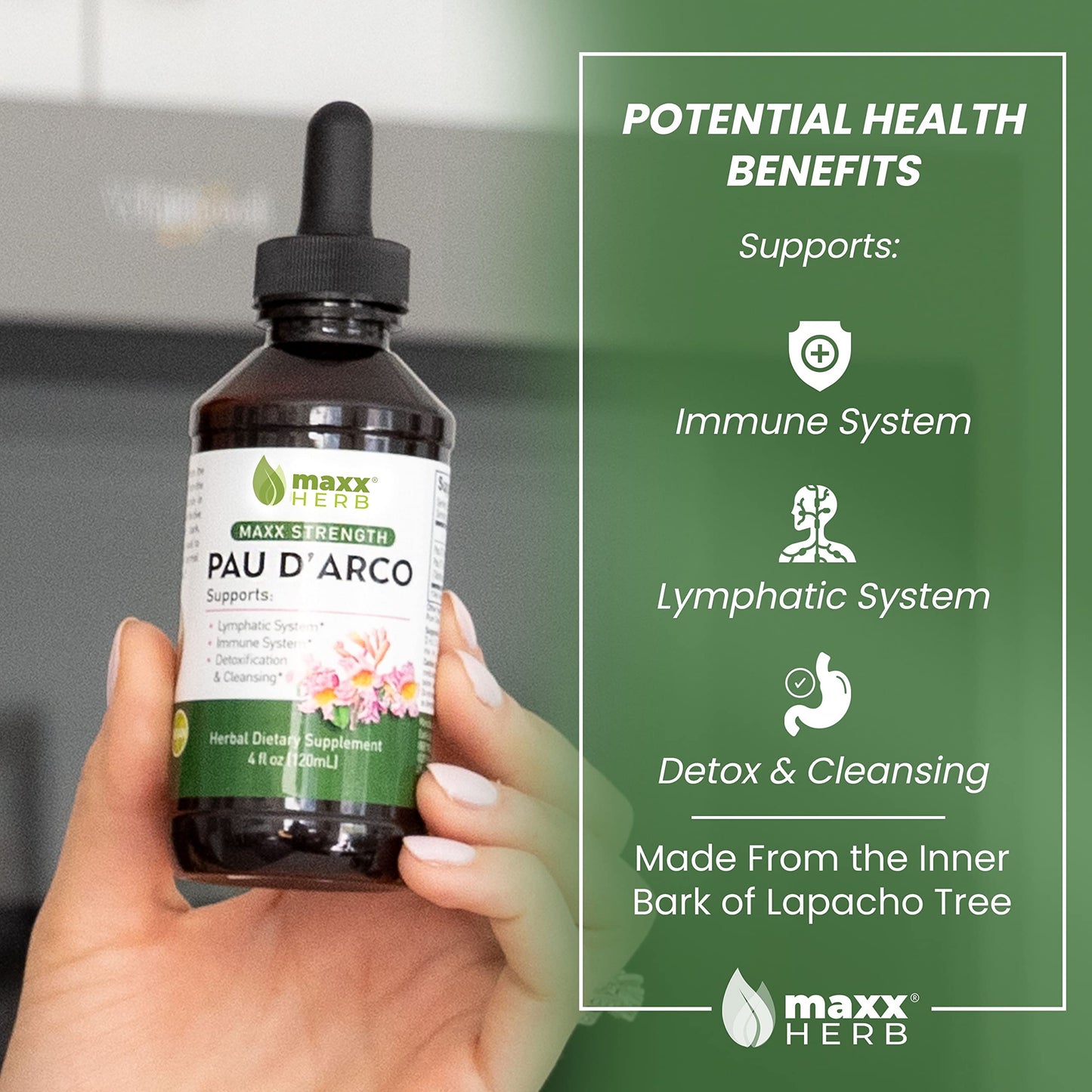 Maxx Herb PAU D'Arco Tincture - Max Strength Pau D'Arco Extract, 4 Bottles (240 Servings)