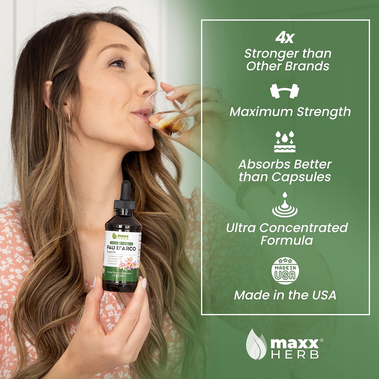 Maxx Herb PAU D'Arco Tincture - Max Strength Pau D'Arco Extract, 4 Bottles (240 Servings)