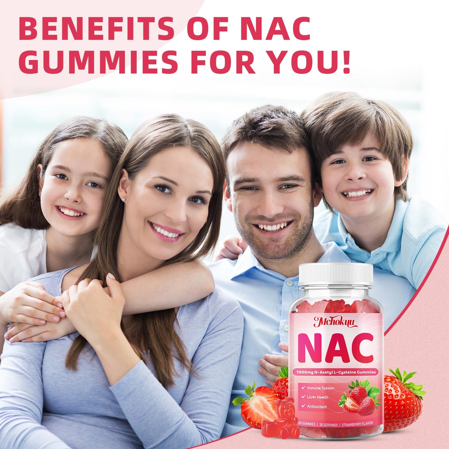 Mchokuu NAC Gummies 1000mg – Immune Support & Antioxidant (Adults & Kids)