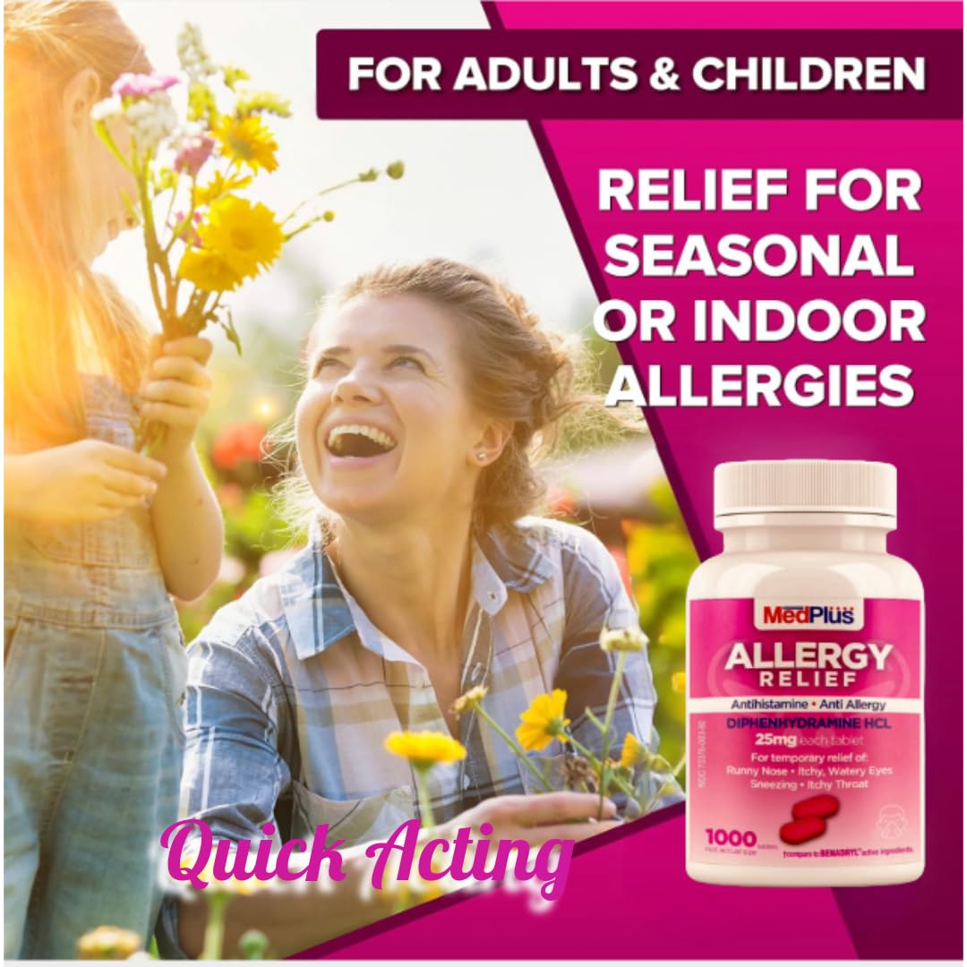 MedPlus Allergy Relief Medicine 25 mg – 1000 Tablets | Diphenhydramine HCl | Made in USA