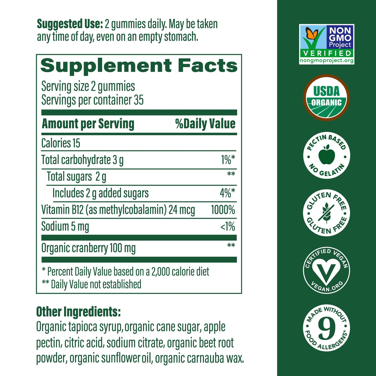 MegaFood B12 Energy Gummies – Vegan Methyl B12, Cranberry, USDA Organic
