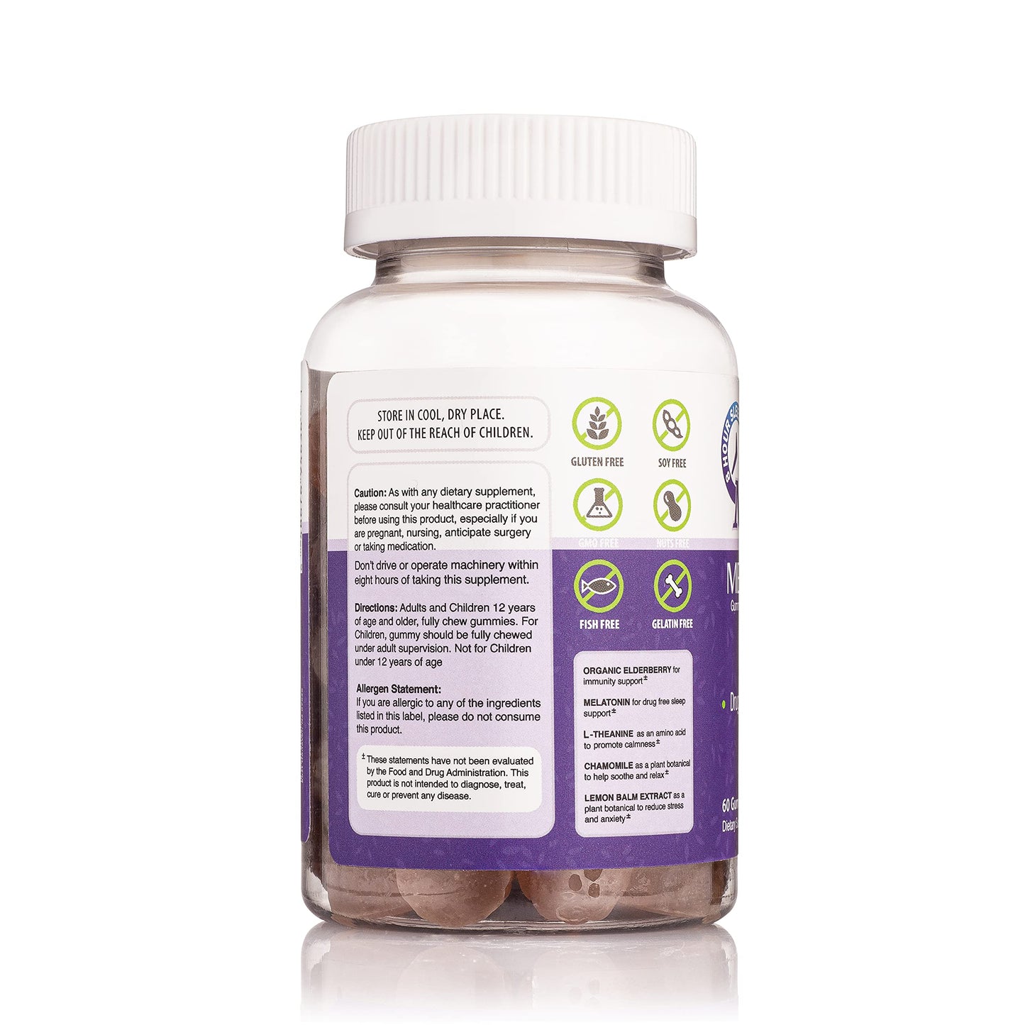 Melat-8 Gummies with Melatonin 4mg – Elderberry, Theanine, Chamomile & Lemon Balm (60 Count)