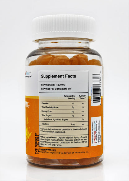 Melat-8 Low Dose Sleep Gummies - 1mg Melatonin for Sleep Support | 60 Count, Cherry Orange