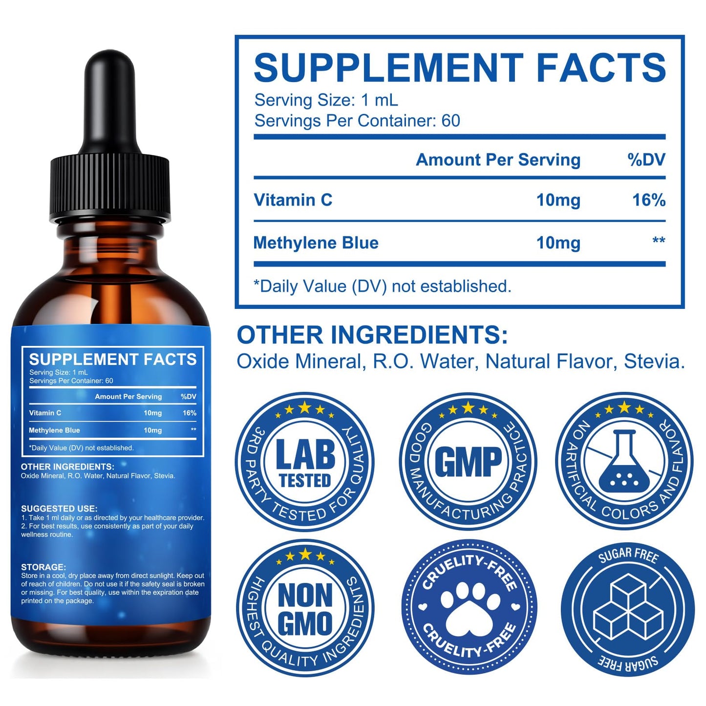 Methylene Blue 1% Drops | Pharmaceutical Grade | 60ml – Memory, Focus, Clarity