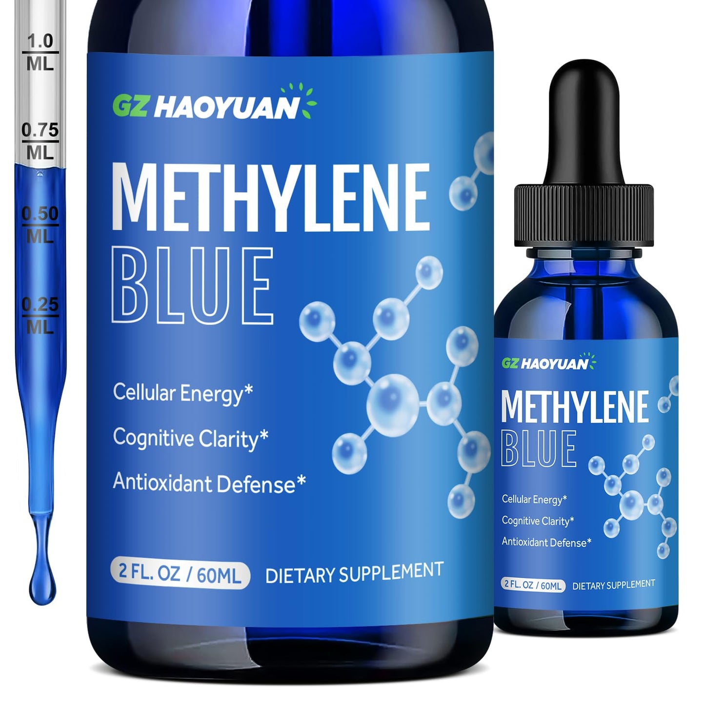 GZ HAOYUAN Methylene Blue Drops 1% USP Grade – Brain Health & Cellular Metabolism (2 fl oz)