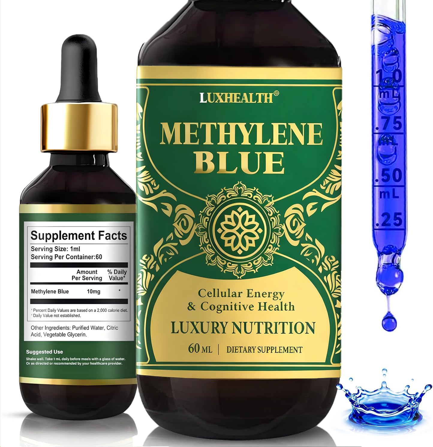 Methylene Blue Drops 1% - 2oz | Vegan & Non-GMO | Cellular & Cognitive Wellness