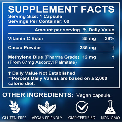 Methylene Blue Pharmaceutical Grade Supplement - 60 Capsules | Cognitive Support
