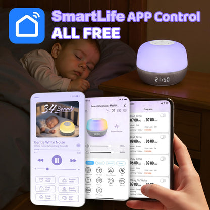 Mewaii 2025 Mom's Choice Award Sound Machine: Sunrise Alarm Clock, App Control, 360° RGB Night Light