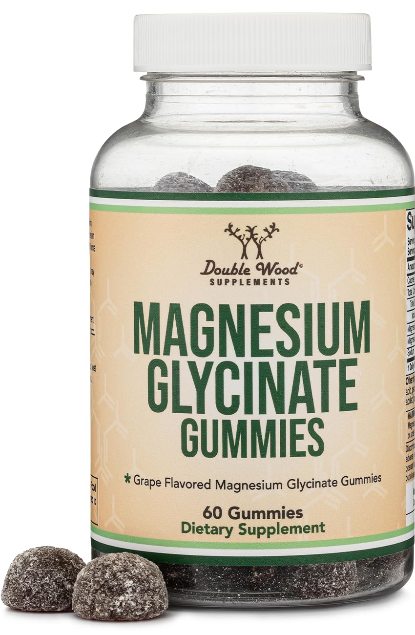 Magnesium Glycinate Gummies 400mg per Serving (60mg Elemental Mg) - 30 Day Supply, Grape Flavor | Double Wood Supplements
