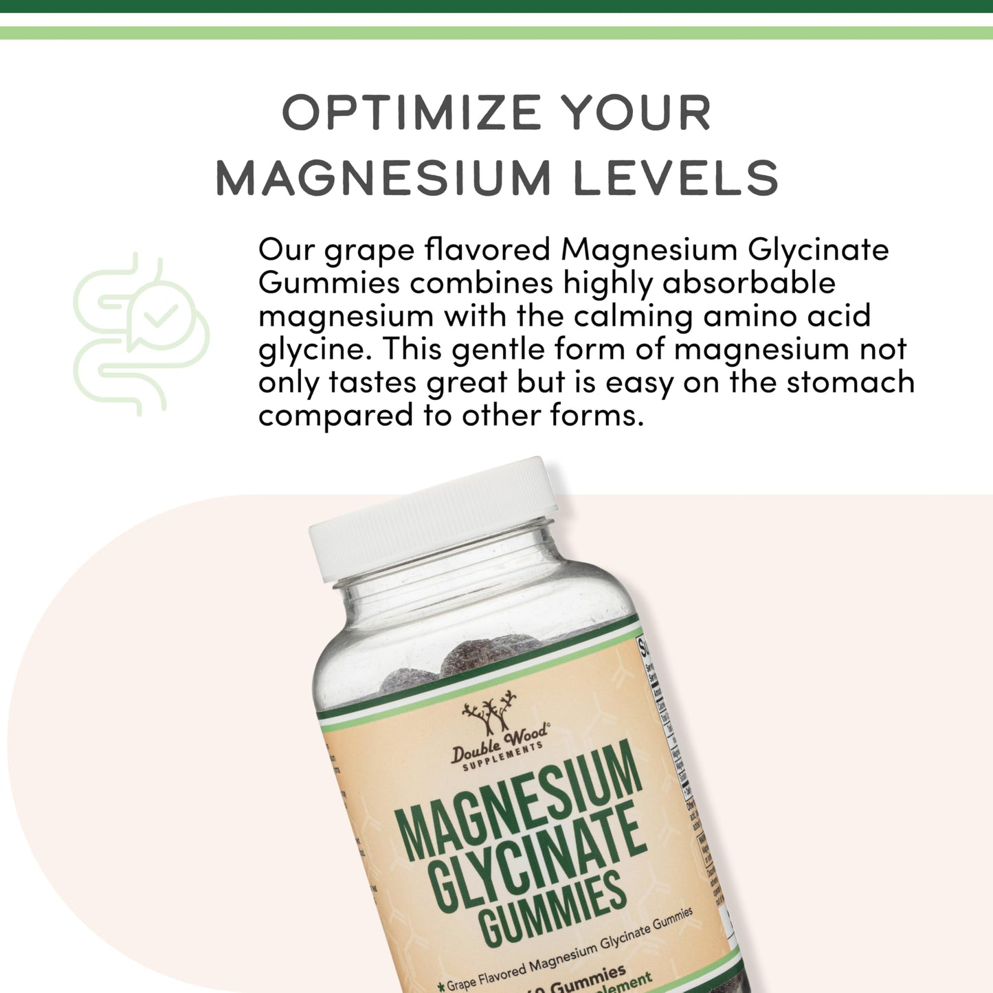 Magnesium Glycinate Gummies 400mg per Serving (60mg Elemental Mg) - 30 Day Supply, Grape Flavor | Double Wood Supplements