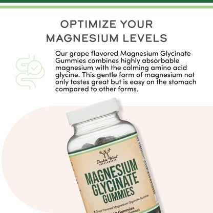 Magnesium Glycinate Gummies 400mg per Serving (60mg Elemental Mg) - 30 Day Supply, Grape Flavor | Double Wood Supplements