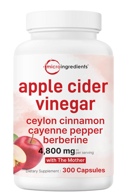 Micro Ingredients Apple Cider Vinegar Capsules – 4,800mg per Serving, 300 Caps | Immune & Digestion Support